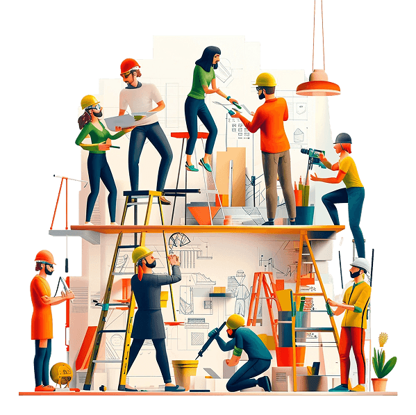 Team building illustration with construction workers